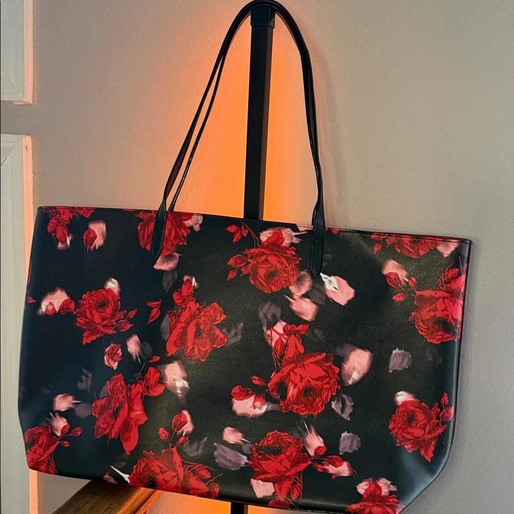 Victoria's Secret Black and Red Rose Tote